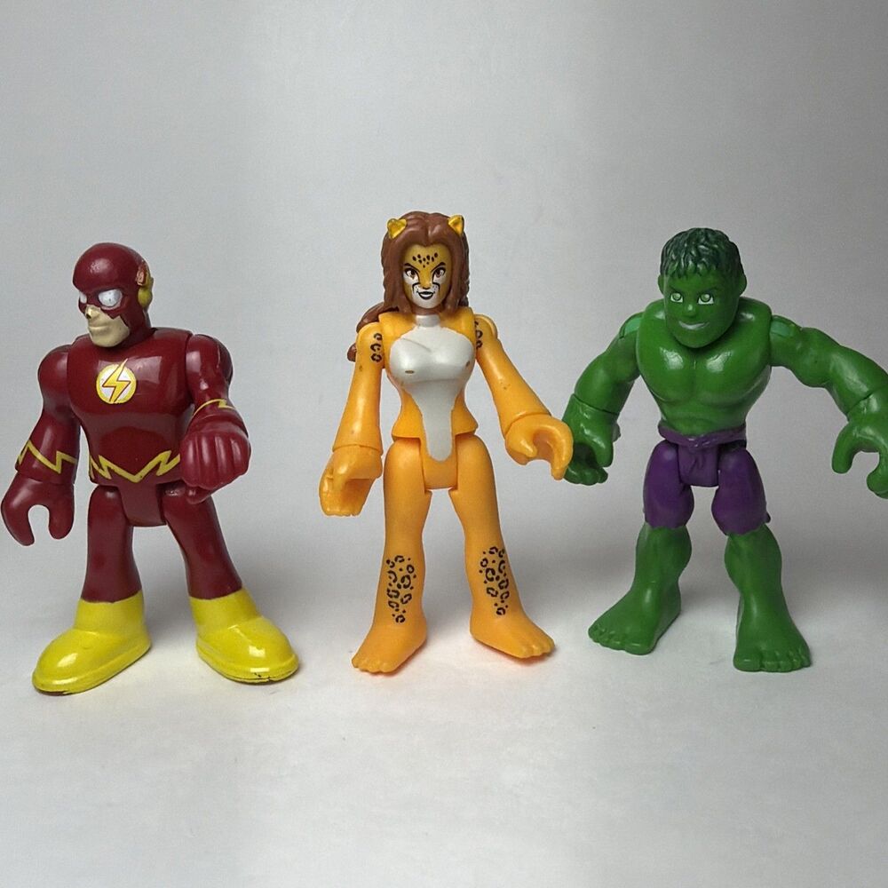 3 Imaginext DC Figures, Cheetah Wonder Woman villain, Hulk & Flash